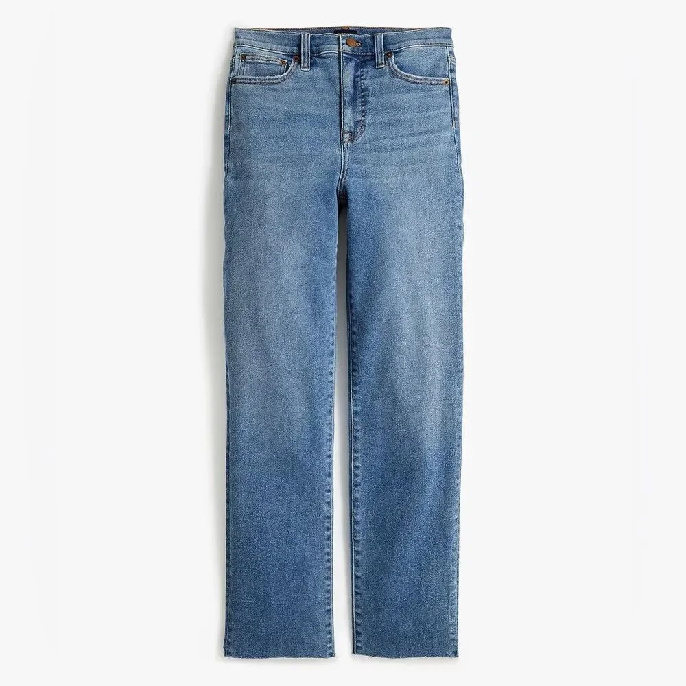 J. CREW Stovepipe Jeans Straight High Waist Blue Signature Stretch + Denim Sz 32